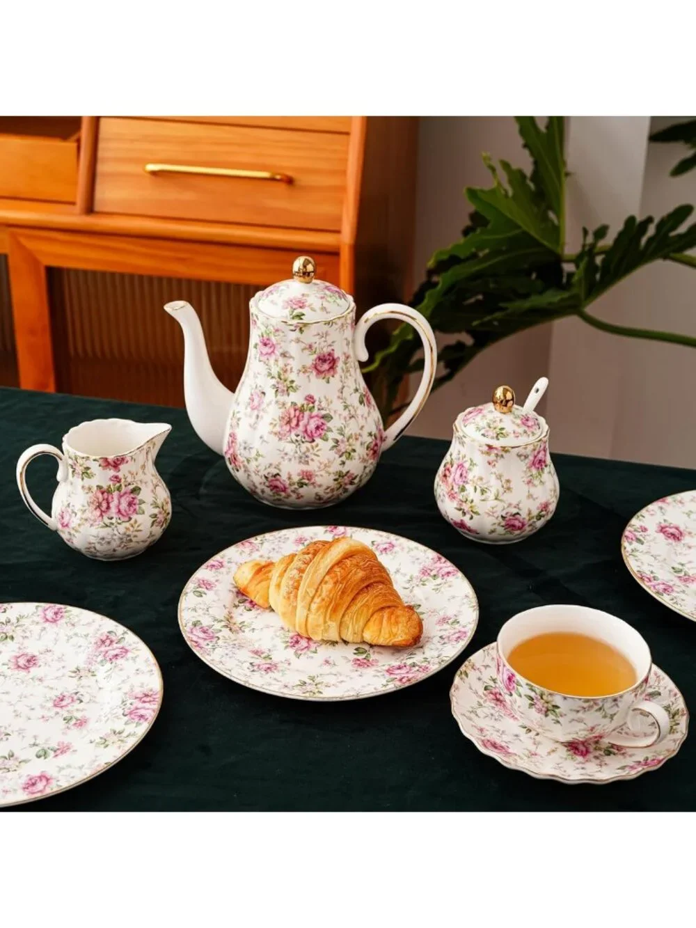 Floral Porcelain Plates Set of 4 | 8in Round Appetizer & Dessert Plates